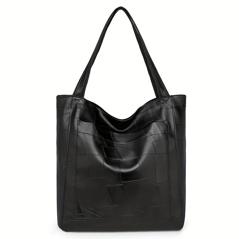Women's Faux Leather Tote Bag with Magnetic Closure, Fixed Shoulder Straps, Solid Color, Polyester Lined, Edge Paint Detail, Suitable for Various Occasions