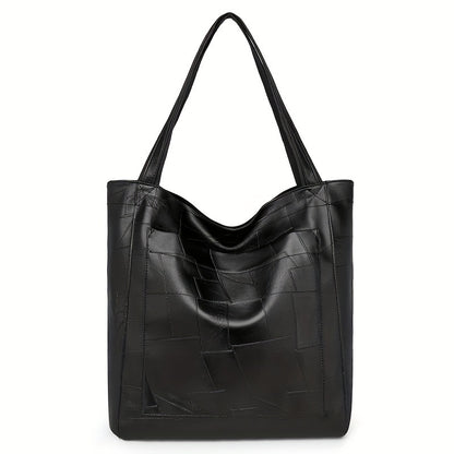 Women's Faux Leather Tote Bag with Magnetic Closure, Fixed Shoulder Straps, Solid Color, Polyester Lined, Edge Paint Detail, Suitable for Various Occasions