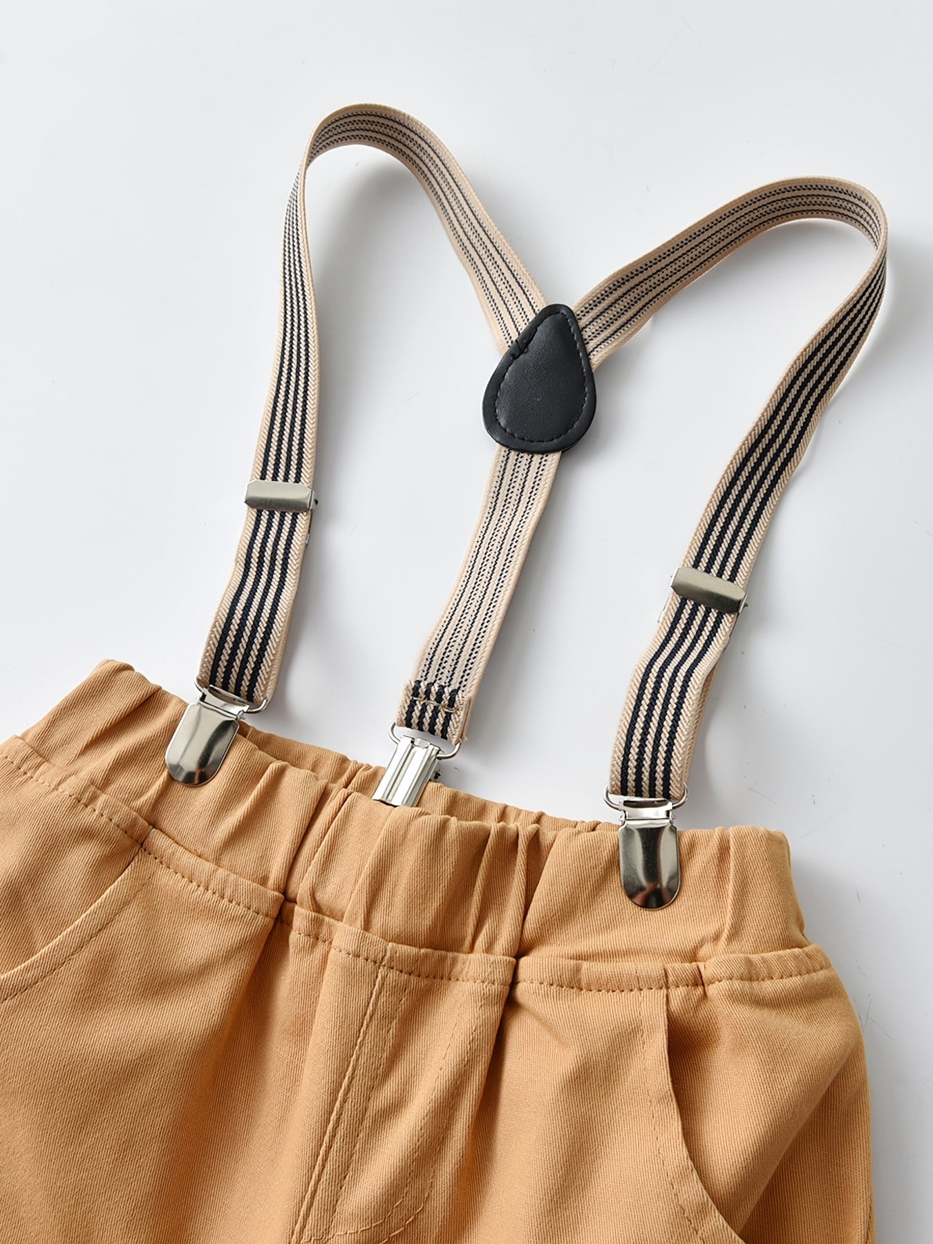 Baby Boy's Gentleman Outfit Long Sleeve Button Bowtie Plaid Shirt & Suspender Pants Set For Daily & Outdoor Wear