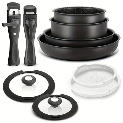 Pan Set With Removable Handles, Pots And Pans Set With Lid, Induction Pots Set 10pcs, Non-stick Coating, For All Types Of Stoves