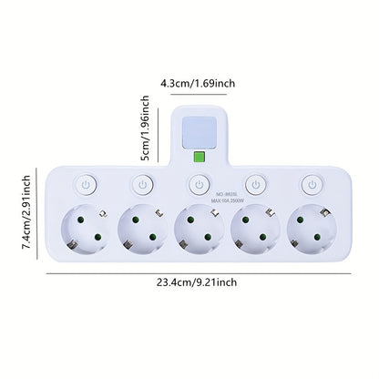 Plug Converter Socket with 5 Sockets, Multi-Port Wall Socket with Independent Switch And Small Night Light Adapter