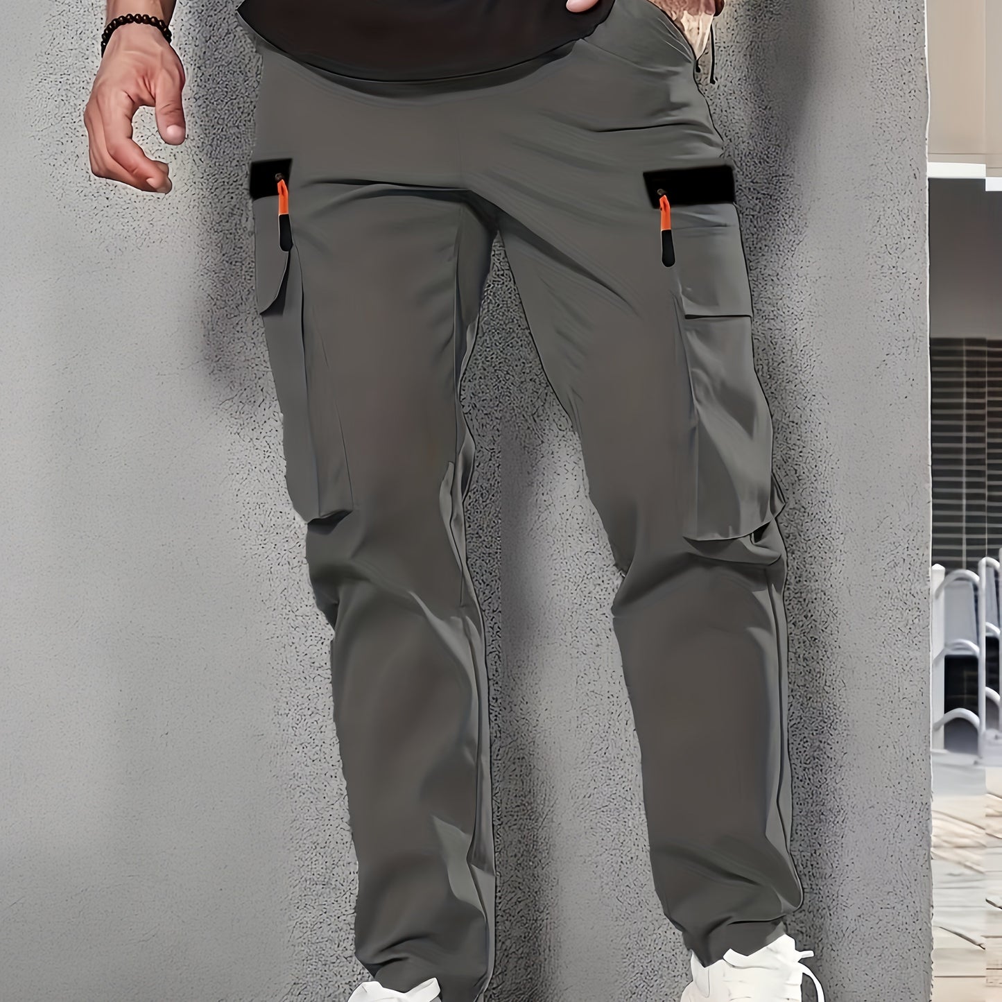 Men's Heavy-Duty Work Pants - Loose-Fit Cargo Trousers with Multiple Utility Pockets, Elastic Waistband, Non-Stretch Fabric for Construction, Outdoor, Everyday Casual - Black Pants (Machine Washable), Outdoor Activities, Func