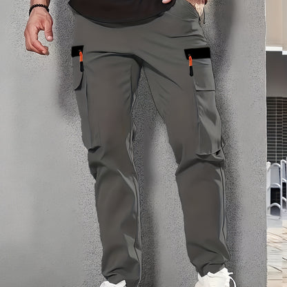 Men's Heavy-Duty Work Pants - Loose-Fit Cargo Trousers with Multiple Utility Pockets, Elastic Waistband, Non-Stretch Fabric for Construction, Outdoor, Everyday Casual - Black Pants (Machine Washable), Outdoor Activities, Func