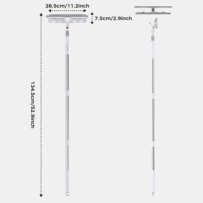 134.37cm Lengthen Microfiber Cleaning Tool, 360° Spin Flat Dust Tools, Dual-Use Dry and Wet, Stainless Steel Handle, Plastic Head, Efficient Glass Cleaner, Window Cleaning Tools, for Bathroom Doors, Windows, Floor and Car Us