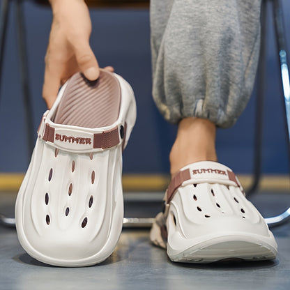 Sandálias de verão unissexo em EVA - Leves, respiráveis, antiderrapantes e confortáveis ​​para a praia, caminhadas e uso casual. Sola macia, bico aberto, design elegante em preto e branco. Calçado de verão | Material EVA