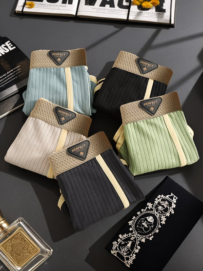 3pcs Men'S Boxer Briefs - Breathable, Comfortable, Stretchy Ribbed Striped Underwear in, Green, and, Perfect for Casual Attire or Sports, Comfortable Underwear | Ribbed Texture | Medium Elasticity