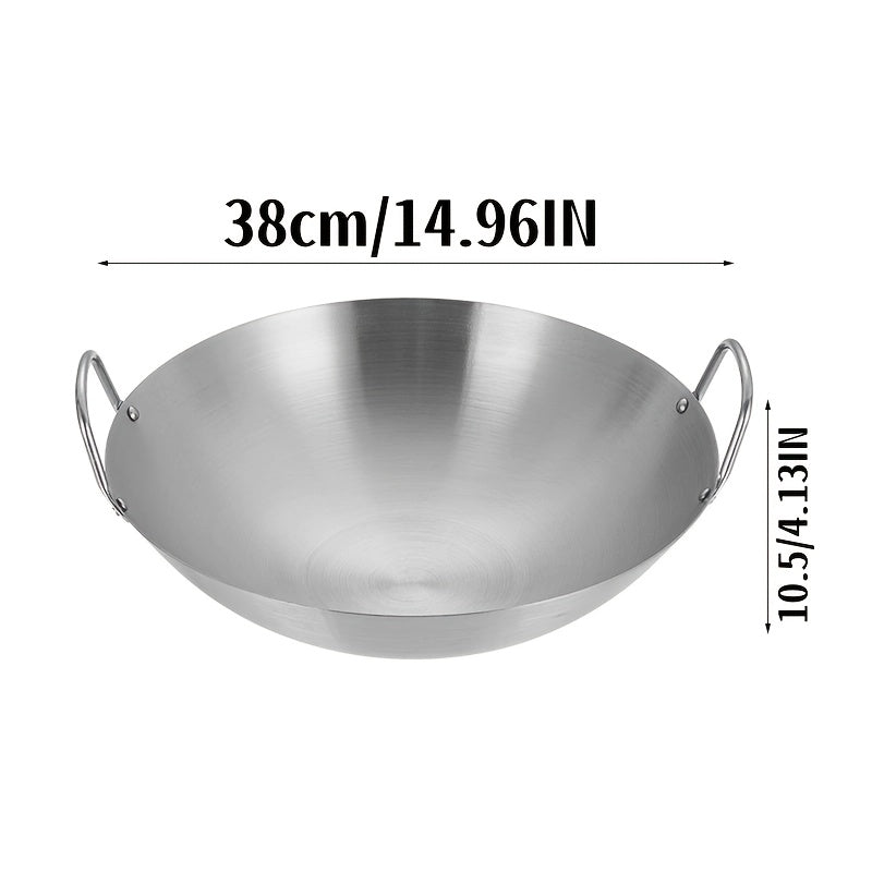 1pc Extra-Large Stainless Steel Wok with Double Handles, 38.0 cm, Nonstick Coating Free for Family Kitchens, Restaurants & Chefs – Perfect Gift Idea Christmas Halloween Thanksgiving