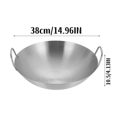 1pc Extra-Large Stainless Steel Wok with Double Handles, 38.0 cm, Nonstick Coating Free for Family Kitchens, Restaurants & Chefs – Perfect Gift Idea Christmas Halloween Thanksgiving