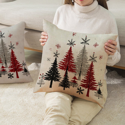 2pcs Christmas Winter Tree Throw Covers, Minimalist Beige Background with Snowflake Design, 40.64x45.72 cm Single-Sided Printed Holiday Decor for Sofa, Living Room &amp; Bedroom (No Insert), Christmas Throw Pillows, Pink And Whit