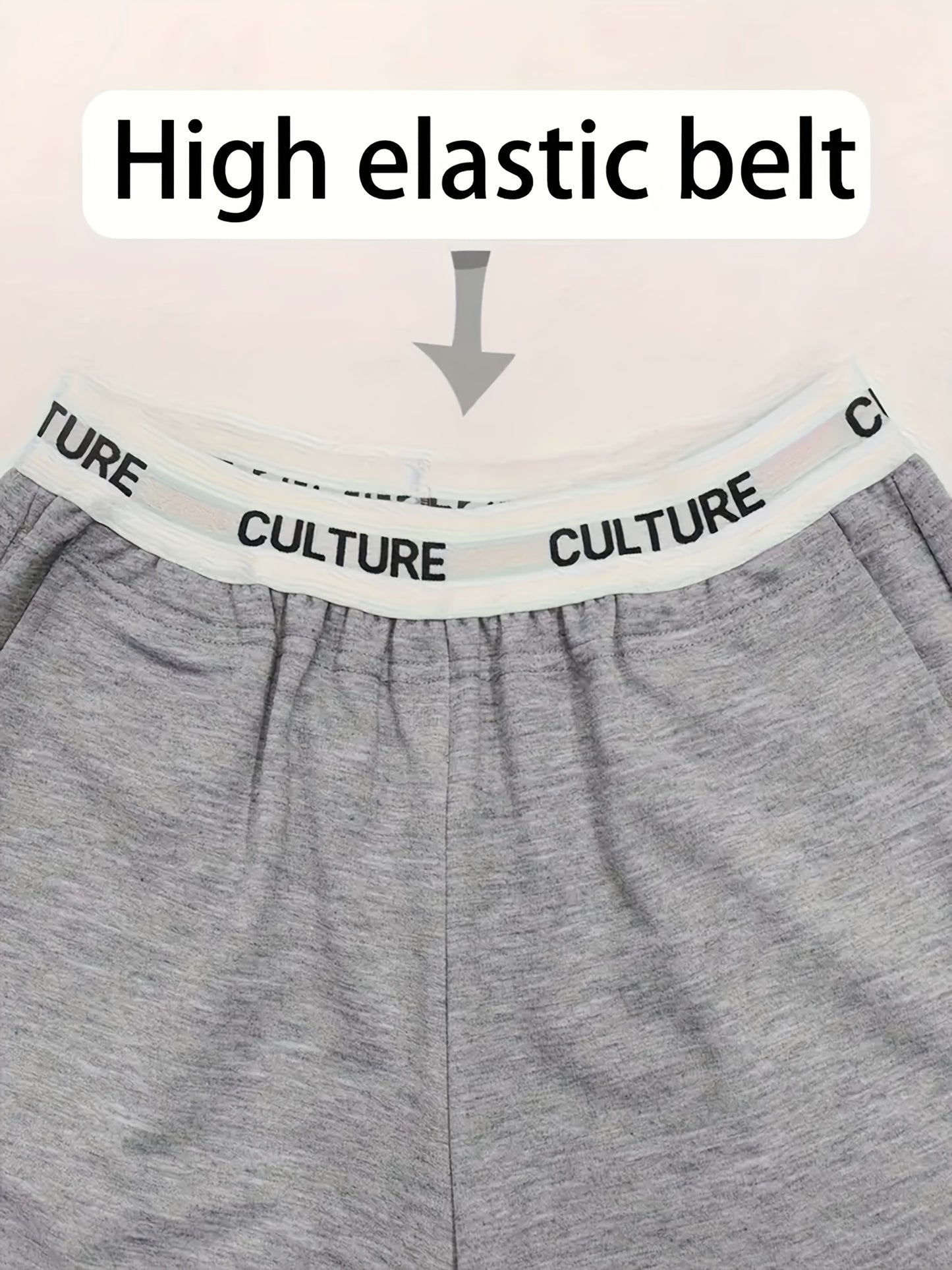 2pcs Women'S High-Waisted Wide-Leg Pants with Heart Letter Print - Casual Loose-Fit Joggers, Solid Color, All-Season Comfort, Pockets, Versatile for Casual Attire