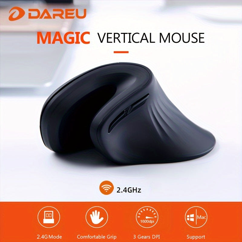DAREU Ergonomic Wireless Vertical Mouse with USB Receiver – Right-Hand Design for Wrist Comfort, 2.4GHz Connectivity, Black with Teal Accents, Ideal for Office, Home, and Multi-Device Use, Ergonomic Mouse, DAERU