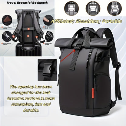 Stylish Business Backpack with Rolling Design, Men's Outdoor Commuter Bag, Casual Daypack Suitable for Outings and Leisure Travel, 15.6-inch Laptop Sleeve