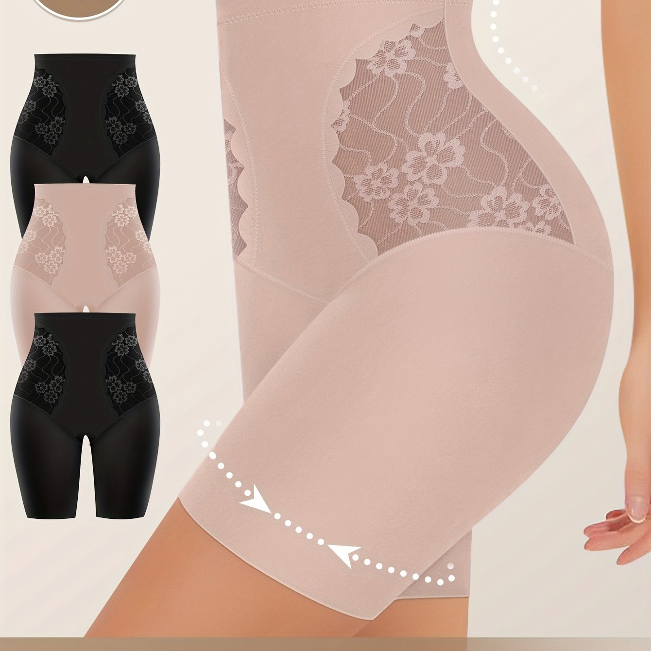 3pcs Women's Tummy Control High Fashion Underwear, Boxer Briefs, Breathable Lace Mesh Safety Pants for Summer and Leg Shaping, Seamless Tummy Underwear, High Waist Panties, Plus Size Women's Panties, High Wa