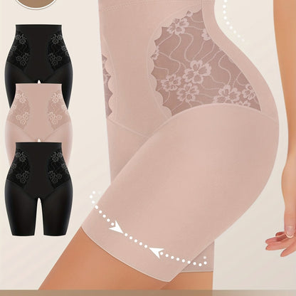 3pcs Women's Tummy Control High Fashion Underwear, Boxer Briefs, Breathable Lace Mesh Safety Pants for Summer and Leg Shaping, Seamless Tummy Underwear, High Waist Panties, Plus Size Women's Panties, High Wa