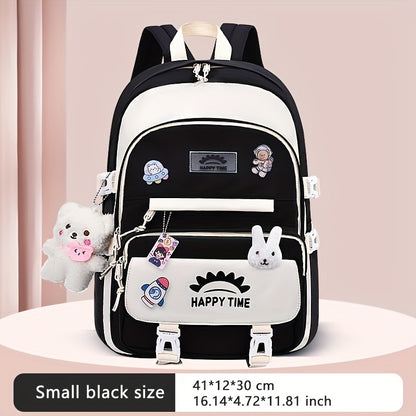 Chic Nylon Backpack for Girls - Cute Cartoon Design, Adjustable Straps, Lightweight backpack, Perfect for Elementary to High School Students