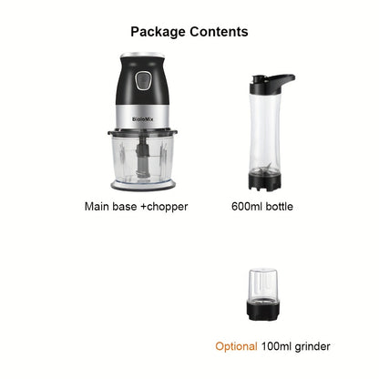 500W Portable Personal Blender Mixer Food Processor with Chopper Bowl 600ml Juicer Bottle Meat Grinder Youngsters Food Maker
