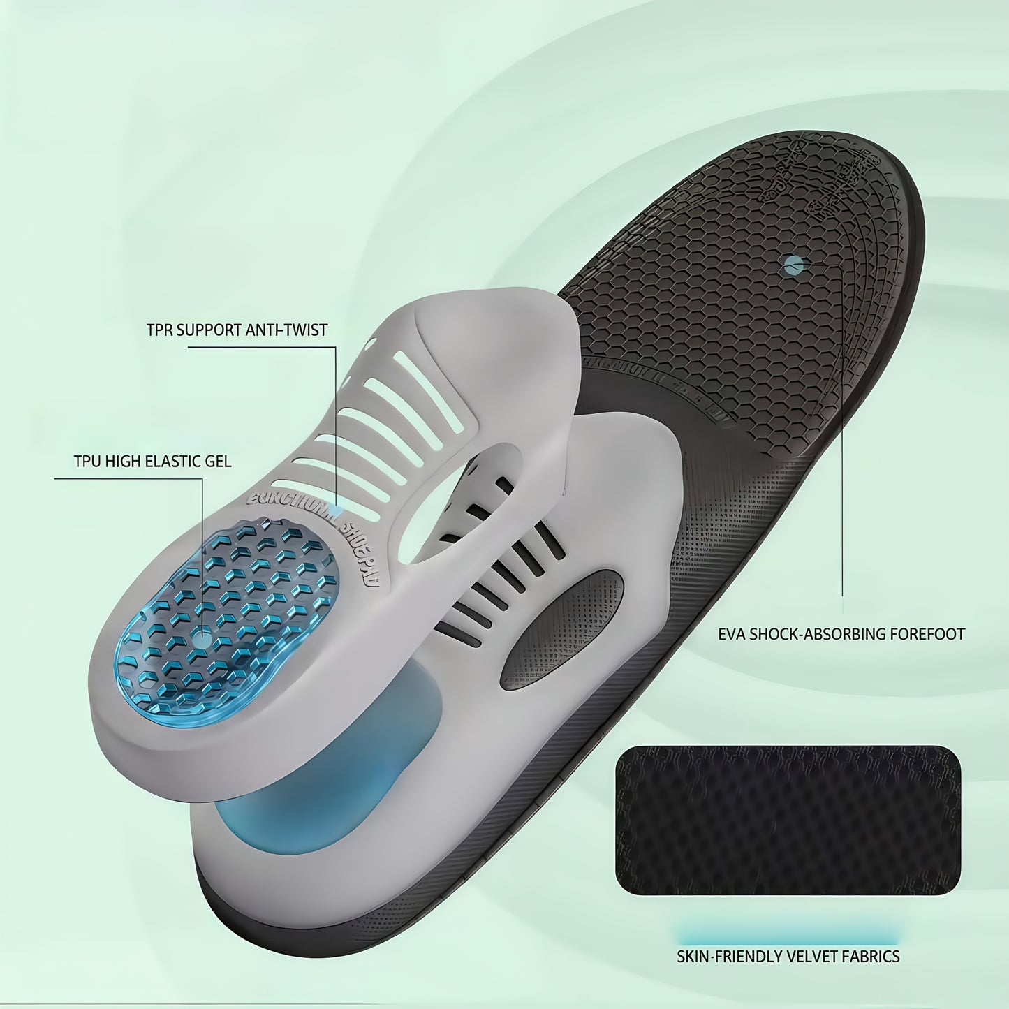 1 Pair High-Elasticity Gel Cushioned Insoles with Carbon Plate Arch Support, Thickened Non-Slip Stability, Breathable & Sweat-Absorbing Shock Absorption for Running, Basketball - Unisex Sports Shoe Accessories, Sports Footwea