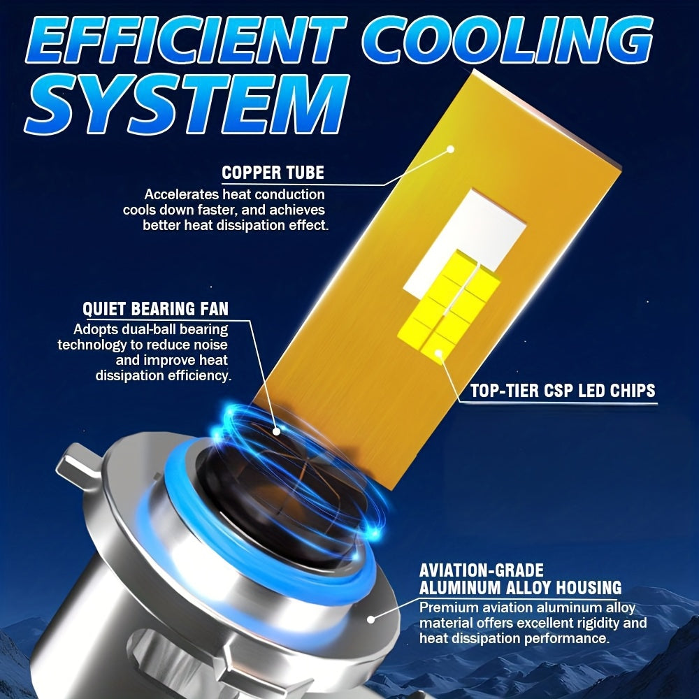 2pcs H7 H11 H1 9005/HB3 9006/HB4 H4 LED Car Headlight, High Low Beam Bulbs 200W/Pair 35000LM/Pair Cold-White 6500K, Decoding Error Free Plug-N-Play Aluminum Body Made,  Error Free Installation, Modern Headlights, Heatresistan