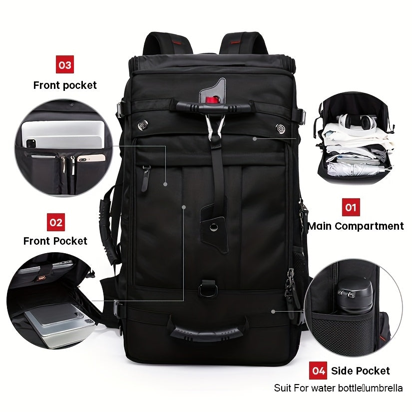 50L Large Capacity Convertible Backpack for Men - Black, Multi-Functional Hiking & Travel Bag with Laptop Compartment, Adjustable Straps, Durable Polyester Lining, Ideal for Outdoor Adventures, Sports, and Everyday Use, Trave