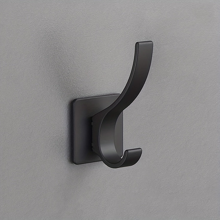4pcs Self Adhesive Hooks - No-Drill Wall-Mounted Towel & Robe Hangers, Space-Saving Aluminum Powder-Coated Black Hooks for Bathroom, Bedroom, Kitchen - Versatile Storage for Clothes, Hats, Towels, Bathroom Organization, Sleek