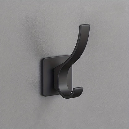 4pcs Self Adhesive Hooks - No-Drill Wall-Mounted Towel & Robe Hangers, Space-Saving Aluminum Powder-Coated Black Hooks for Bathroom, Bedroom, Kitchen - Versatile Storage for Clothes, Hats, Towels, Bathroom Organization, Sleek