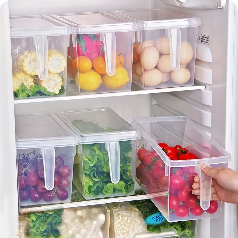 4pcs Set Transparent Refrigerator Food Storage Containers with Handles, Lids, and Rack Basket - Valentine's Day Gift Holiday Present Guide