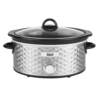 iHunt Bro Slow Cooker PRO, 220W, 4.25L, Premium Stainless Steel Pot, Transparent Secure Glass Lid, Silver