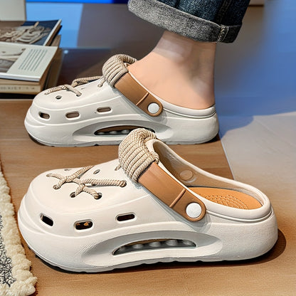 Women's White Clog with Thick Platform Heel - Adjustable Strap & Buckle, Beige - All-Season Indoor/Outdoor Beach Shoes, Lightweight Cushioned Sole, DIY Hole-Punchable Design (No Tools) for Garden, Pool, Casual Wear, Shoes For