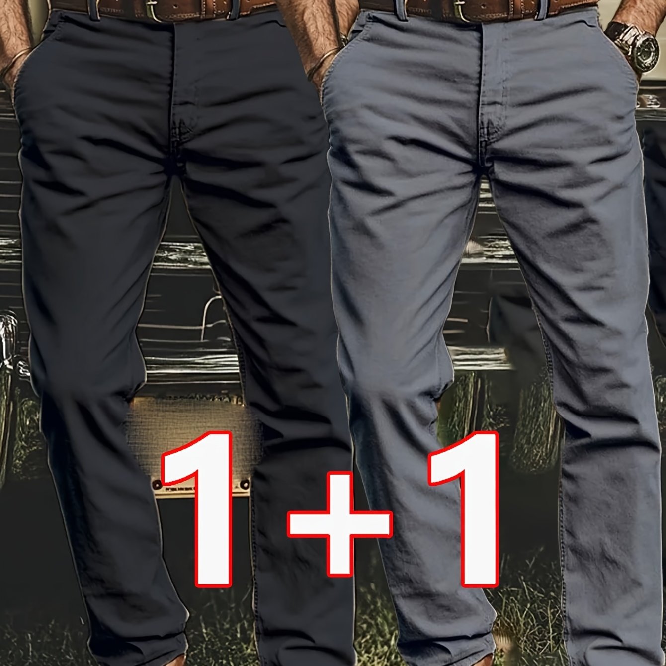 2pcs Men's Stretch Chino Pants - Straight-Leg Business Casual Trousers with Elastic Waistband, All-Season Formal &amp; Everyday Pants for Office, Meetings, and Casual Attire, Modern Pants, Comfortable Fit, Versatile