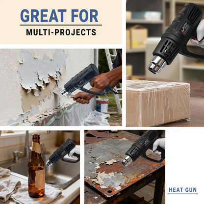 DKEOF Turbo Heat Gun Pro - 1280W High-Power Industrial Heat Gun with 4-Nozzle Kit, 100-600°C Precision Temperature Control, Overheat Protection, Durable Construction, Ergonomic Design, Heavy-Duty Metal Construction for Weldi