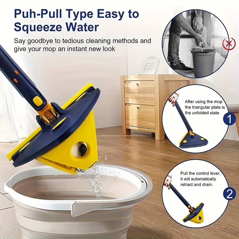 1pc, Triangle 360° Rotating Cleaning Mop, Long Handle Floor Mop, Hands-free Wash Squeeze Mop, Wet And Dry Dual-use Cleaning Mop, For Floor Wall Ceiling Corner Glass, Cleaning Supplies, Cleaning Tool