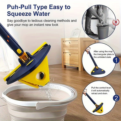 1pc, Triangle 360° Rotating Cleaning Mop, Long Handle Floor Mop, Hands-free Wash Squeeze Mop, Wet And Dry Dual-use Cleaning Mop, For Floor Wall Ceiling Corner Glass, Cleaning Supplies, Cleaning Tool