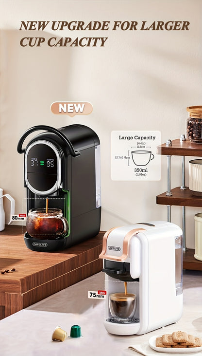 CAFELFFE 4-in-1 Capsule Coffee Machine | 19 Bar Espresso Maker | Smart Temp Control & 7 Preset Brewing Times | Compatible with Nes/DG/ Capsules Ground Coffee/ESEpod | Premium Gift Set for Coffee Lovers & Family, Automatic Esp