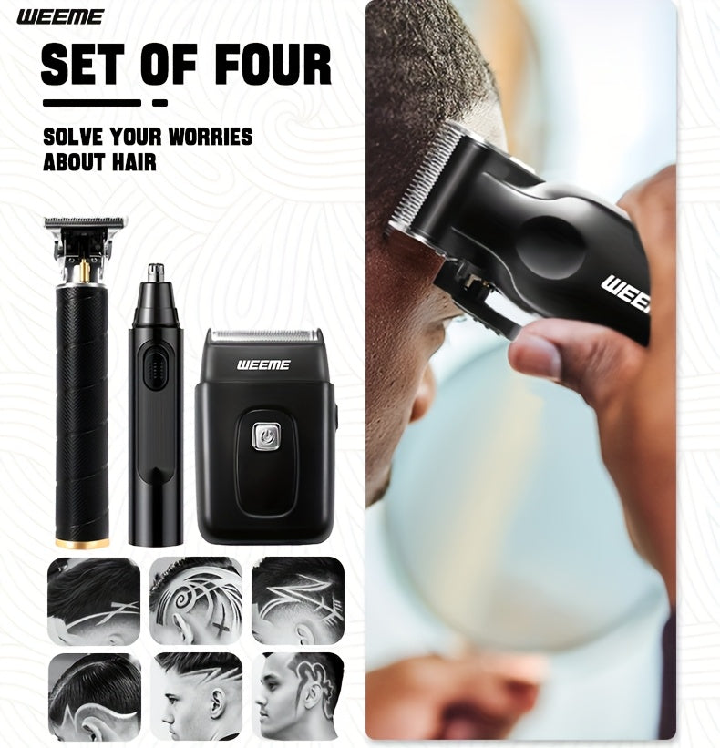 WEEME 4pcs for Man's Grooming Kit Electric Hair Clipper + Beard Trimmer + Shaver + Nose Hair Trimmer, USB Rechargeable with LCD Display | Perfect Gift for Dad, Husband, Boyfriend (Father's Day/Birthday)