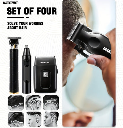 WEEME 4pcs for Man's Grooming Kit Electric Hair Clipper + Beard Trimmer + Shaver + Nose Hair Trimmer, USB Rechargeable with LCD Display | Perfect Gift for Dad, Husband, Boyfriend (Father's Day/Birthday)