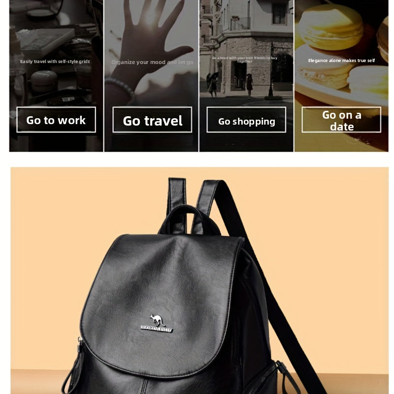 Women'S Genuine Leather Backpack - Elegant Minimalist Purse with Adjustable Shoulder Straps & Zipper Closure, Spacious Interior Compartment - for Work, Travel, School, Everyday Use - Available in Black, Red, Blue, Purple - Du