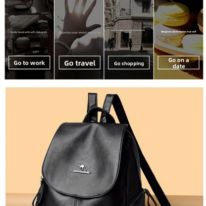 Women'S Genuine Leather Backpack - Elegant Minimalist Purse with Adjustable Shoulder Straps & Zipper Closure, Spacious Interior Compartment - for Work, Travel, School, Everyday Use - Available in Black, Red, Blue, Purple - Du