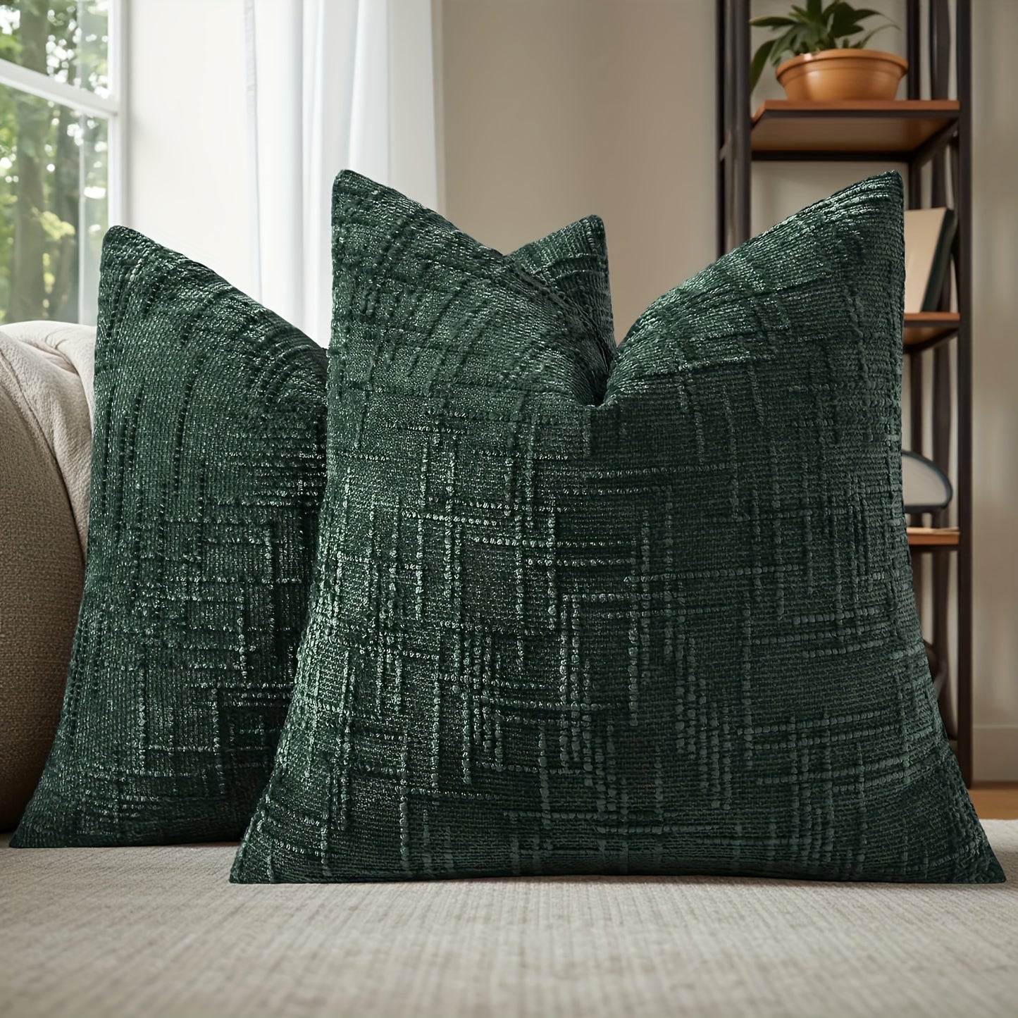 2pcs, Chenille Throw Pillow Covers Set of 2 Thick Textured Slubby Couch Pillow Covers Farmhouse Accent Modern Neutral Decorative Pillow Cases for Bed Sofa, Living Room, Machine Washable