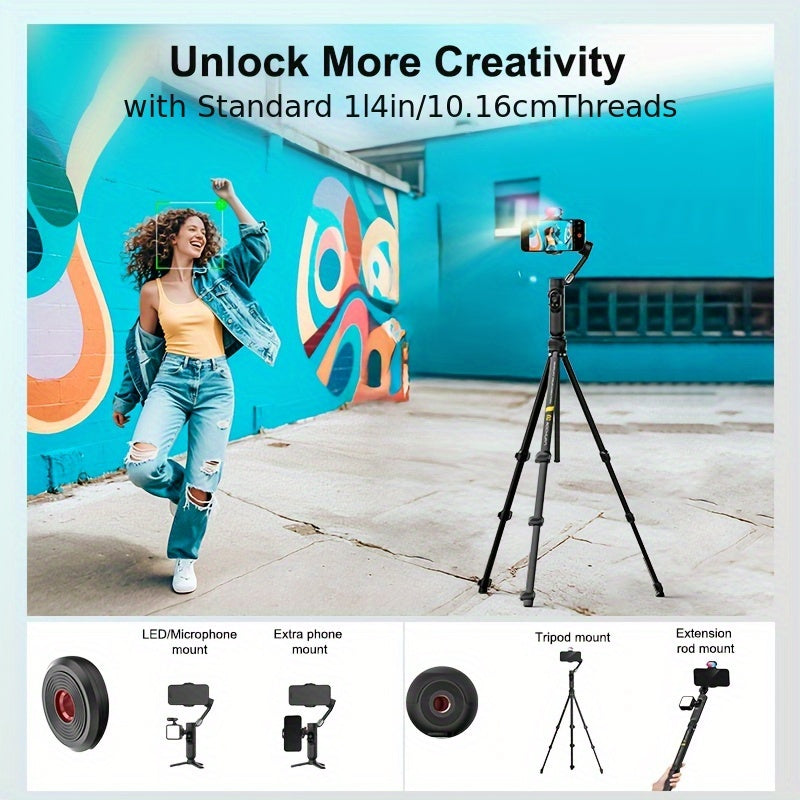 Smart X Complete Combo1 Three-Axis Stabilizer Compatible with Android&Phone 12 13 14 15 16 Pro Max Comes with Portable Carrying Bag Retractable Tripod RGB Fill Light AI Tracking 360 Degree Rotation Multi-Angle Shooting Gestur