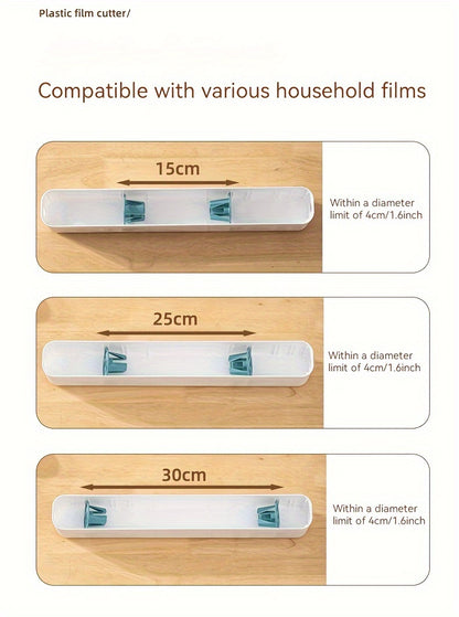 1pc Plastic Film Cutter, Fresh Film Cutter Dispenser, Refrigerator Magnetic Plastic Film Universal Cutting Box, Magnetic Refillable Plastic Packaging Dispenser With Cutter, Kitchen Tin Paper Cutting, Kitchen Tools