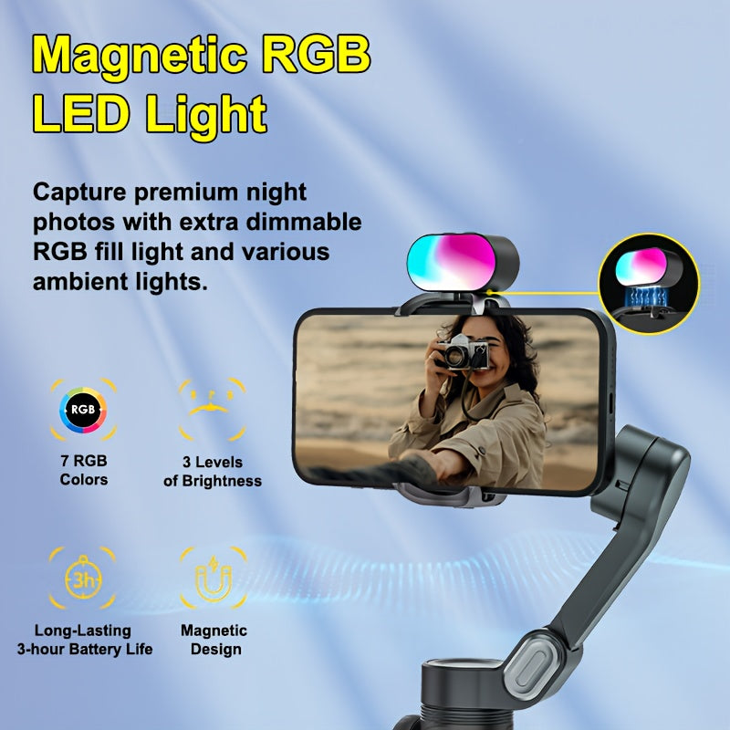 AOCHUAN Smart X Pro 3-Axis Stabilized Phone Gimbal Kit with AI Smart Control, 7-Color RGB Fill Light, OLED Display, Extendable Pole, 360° Rotation, Foldable Design, Long Battery Life, Professional Vlogging & Outdoor Shooting