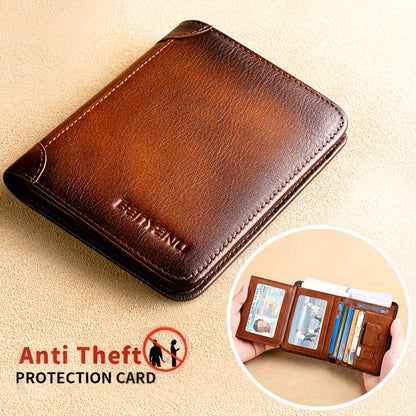 BANYANU Men'S Genuine Leather Short Wallet - Brown, Casual Style, Three-Fold Design, Multiple Card Slots, Anti-Theft Protection, Durable & Stylish for Everyday Use, Secure Card Holder | Casual Wallet | Genuine Leather Wallet
