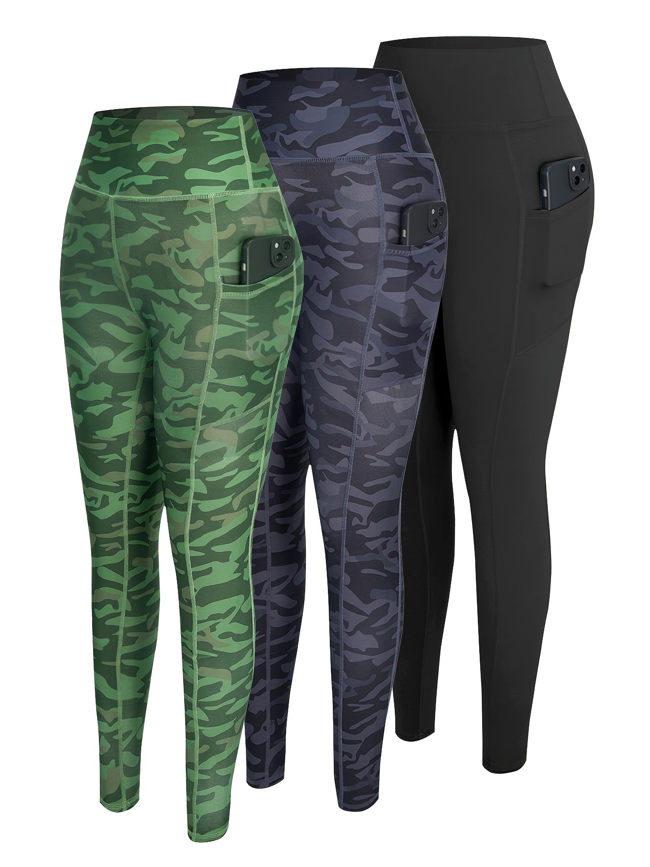 3-Pack Women'S High-Waisted Yoga Pants with Side Pockets - Non-Slip Grip, Stretchy Workout Leggings for Gym, Running, Everyday - All-Season Fitness Pants in Black/Gray/ - Ideal for Yoga, Pilates, Casual Attire, Yoga Leggings,