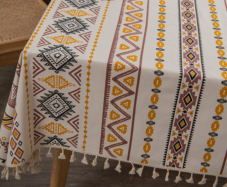 1pc Boho Style Rectangular Tablecloth with Tassels - Waterproof and Oil Proof Home Decor