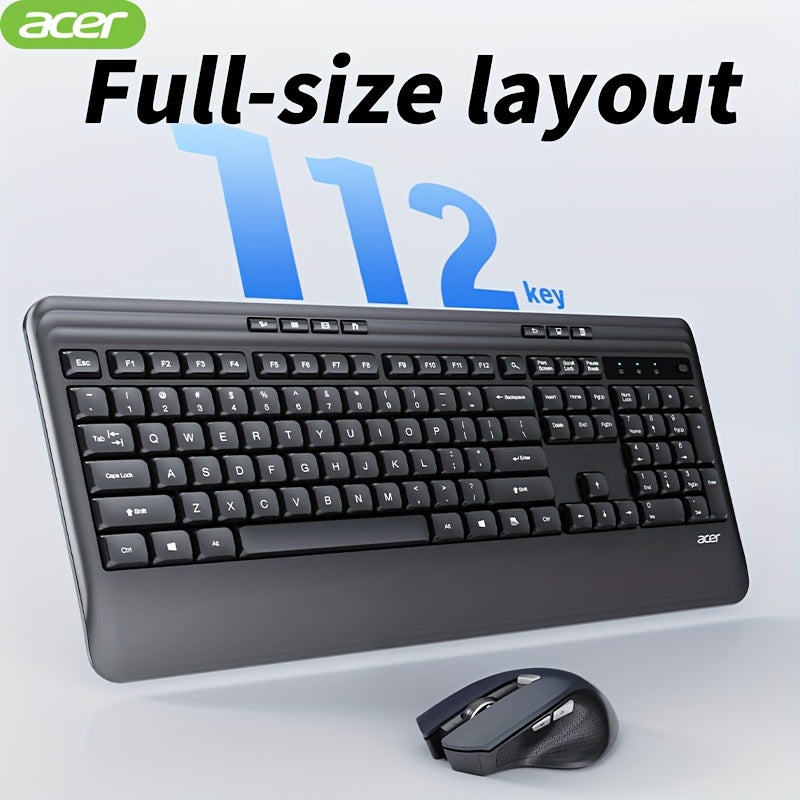 ACER Wireless Keyboard and Mouse Combo, Full-Size Quiet Ergonomic Keyboard Mouse Set, Compatible with Multiple Systems, Lightweight & Durable, Suitable for Office/Home Use
