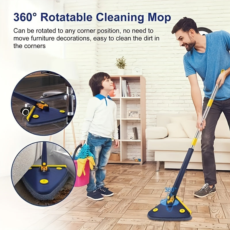 1pc, Triangle 360° Rotating Cleaning Mop, Long Handle Floor Mop, Hands-free Wash Squeeze Mop, Wet And Dry Dual-use Cleaning Mop, For Floor Wall Ceiling Corner Glass, Cleaning Supplies, Cleaning Tool