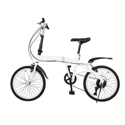 50.8 cm Folding Bicycle Adult Lightweight 6-Speed Height Adjustable Folding Bicycle Adult for Outdoor Cycling Commuting White with Bicycle Circle