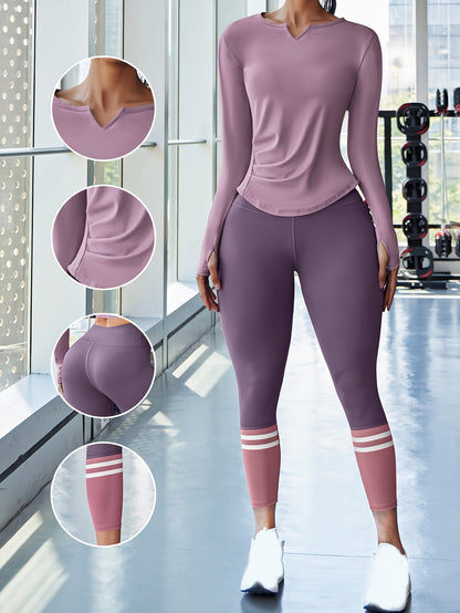 EU two piece polyester fabric nude yoga suit seamless elastic high waist and hip lifting fitness set running and cycling clothing