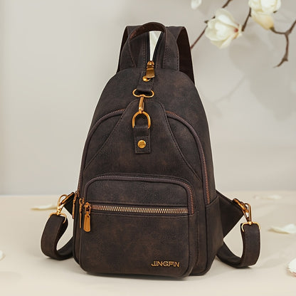 Vintage Elegance Brown Backpack for Women - Adjustable Strap, Zipper Closure, Multiple Compartments, Stylish Shoulder & Crossbody Bag, Casual Everyday Bag|Vintage Elegance Bag|Durable Zipper Closure