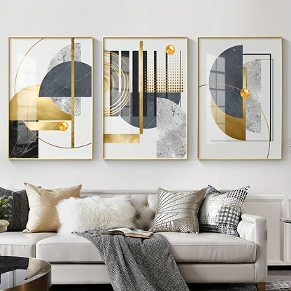 3pcs, Modern Golden Abstract Geometric Wall Poster, Animal Home Decor, Canvas Painting, For Living Room Porch Home Decoration 15.7*23.6in/40cm*60cm Frameless
